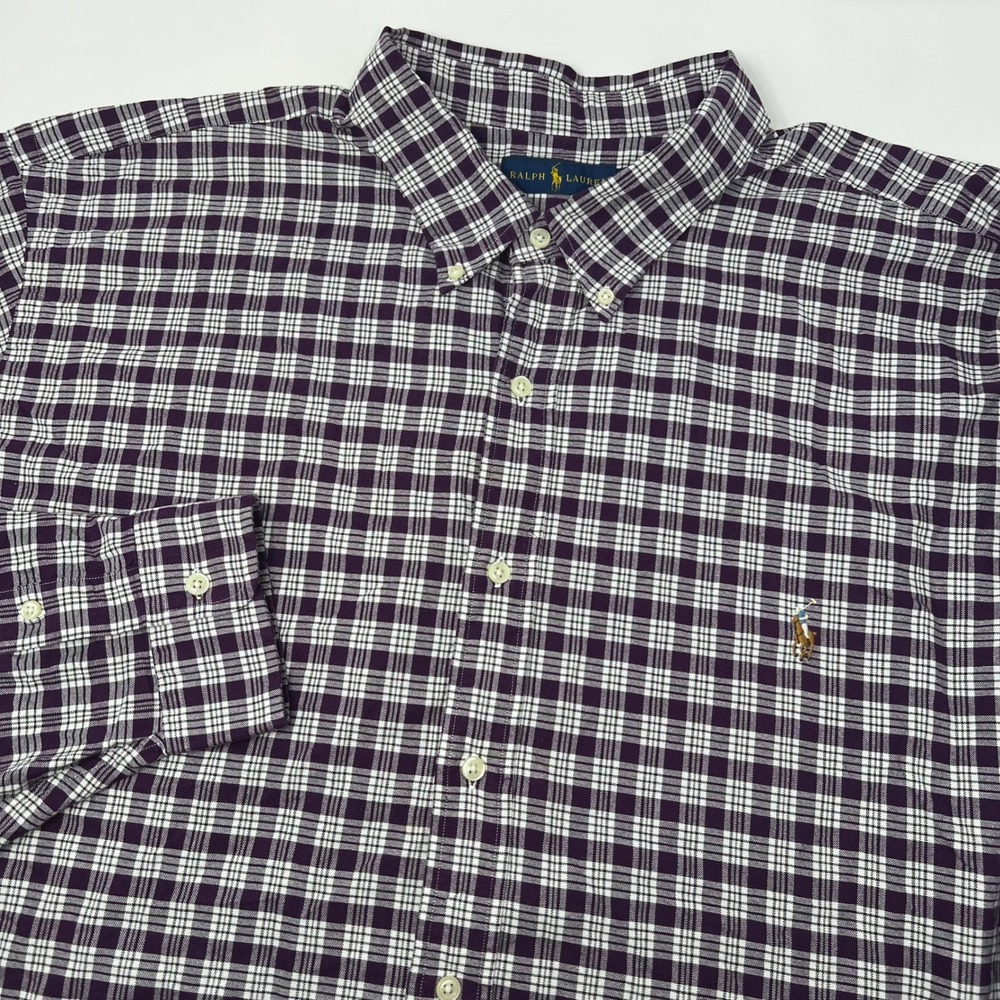 Ralph Lauren Mens 3XLT Purple White Plaid Button Down Shirt Cotton